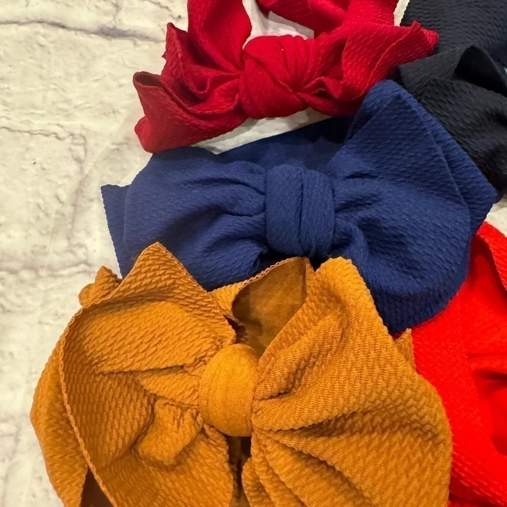 Lot of 12 Baby Toddler 6” Bow Headbands New Soft Wide Red Black Brown Blue Gray